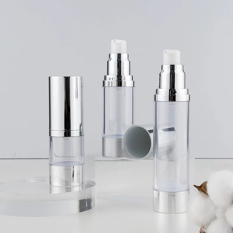 Luxury Skincare Samples - 真空ボトルポンプエアレスポータブル,化粧品ローション処理,空のトラベルコンテナ,豪華な明るいシルバー,15ml, 30ml, 50ml