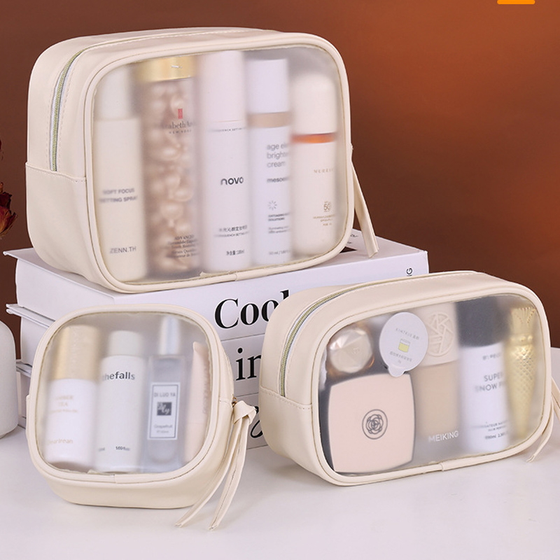 Luxury Skincare Organizer - PVCマット半透明コスメティックバッグ - 大容量高級メイクアップオーガナイザー、女性用トラベルウォッシュバッグ必需品