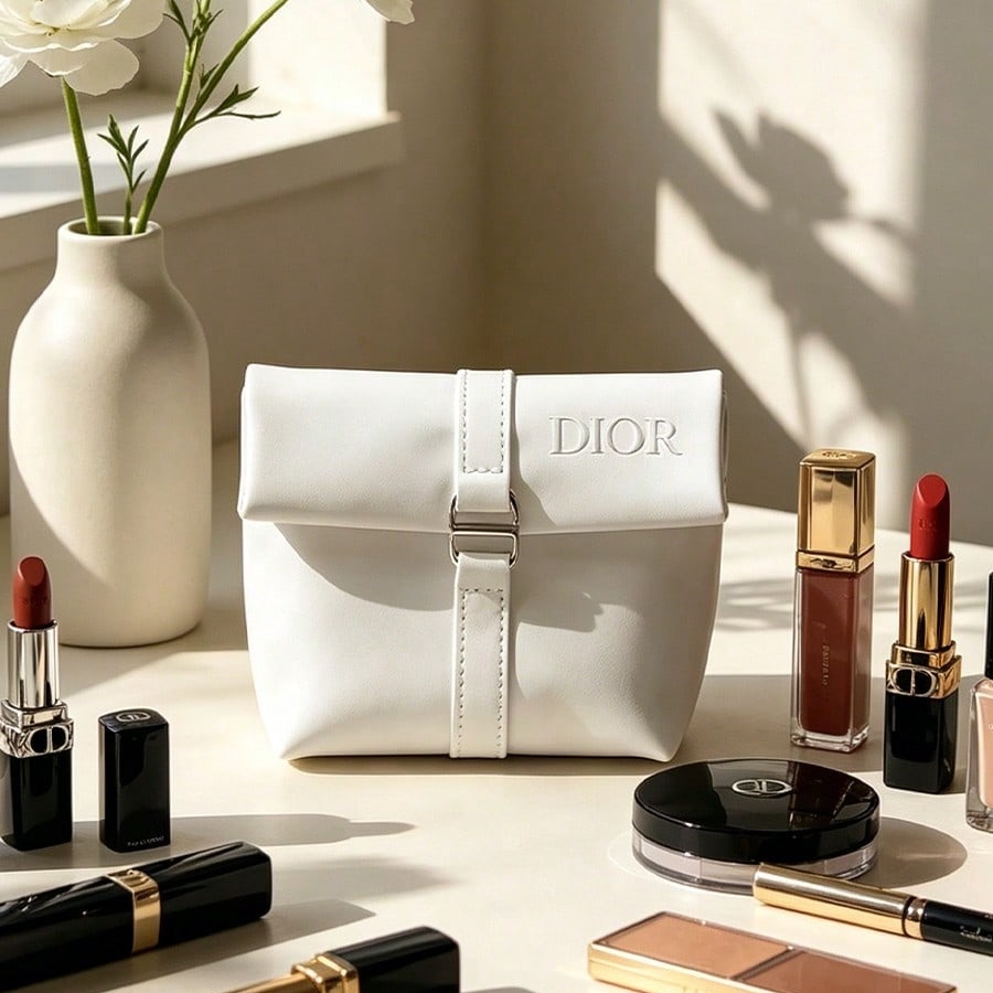 Luxury Skincare Samples - ディオールのバッグ ホワイト コスメティックバッグ 高級エンボス加工 CD ロゴ