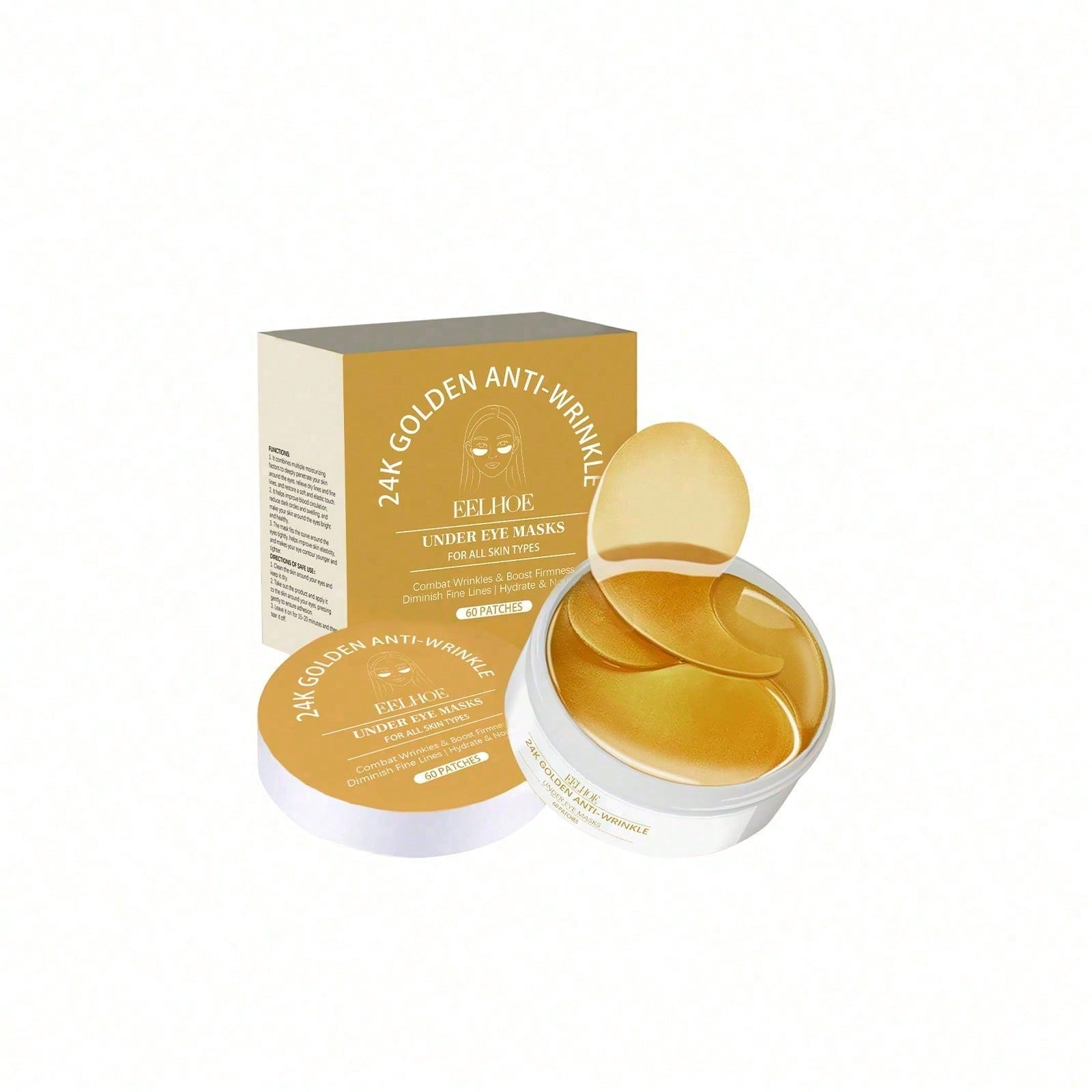 Luxury Skincare Moisturizer - 24Kゴールドアイマスク、60枚入り高級アンダーアイパッチ、深層保湿アイスキンケア、目の下のクマ、目の下のむくみ、小じわの改善に役立ち、目の下の肌の質感を整える。