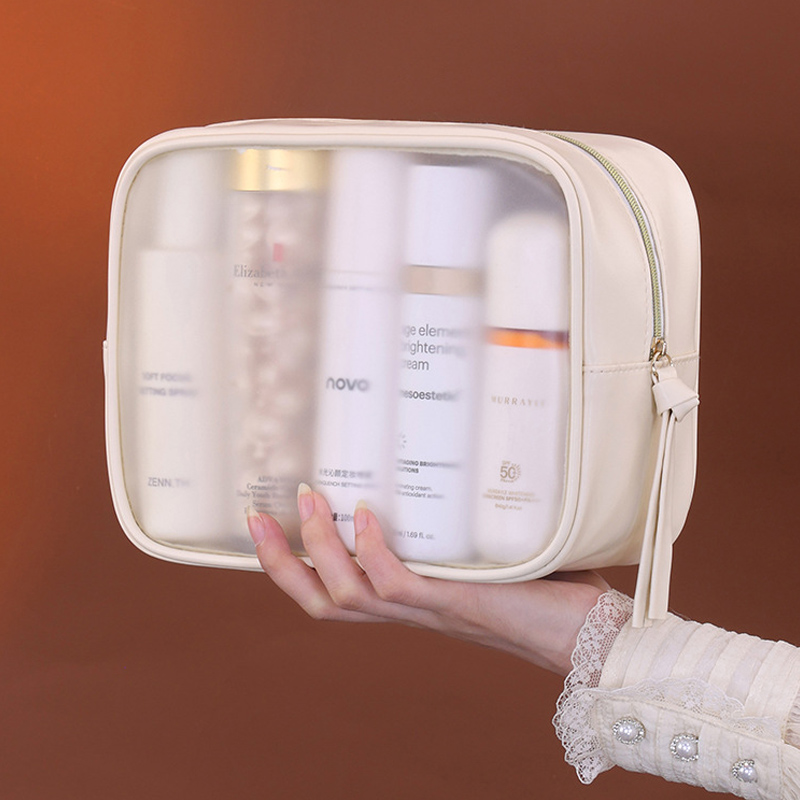 PVCマット半透明コスメティックバッグ - 大容量高級メイク - Luxury Skincare Organizer のレビューと価格