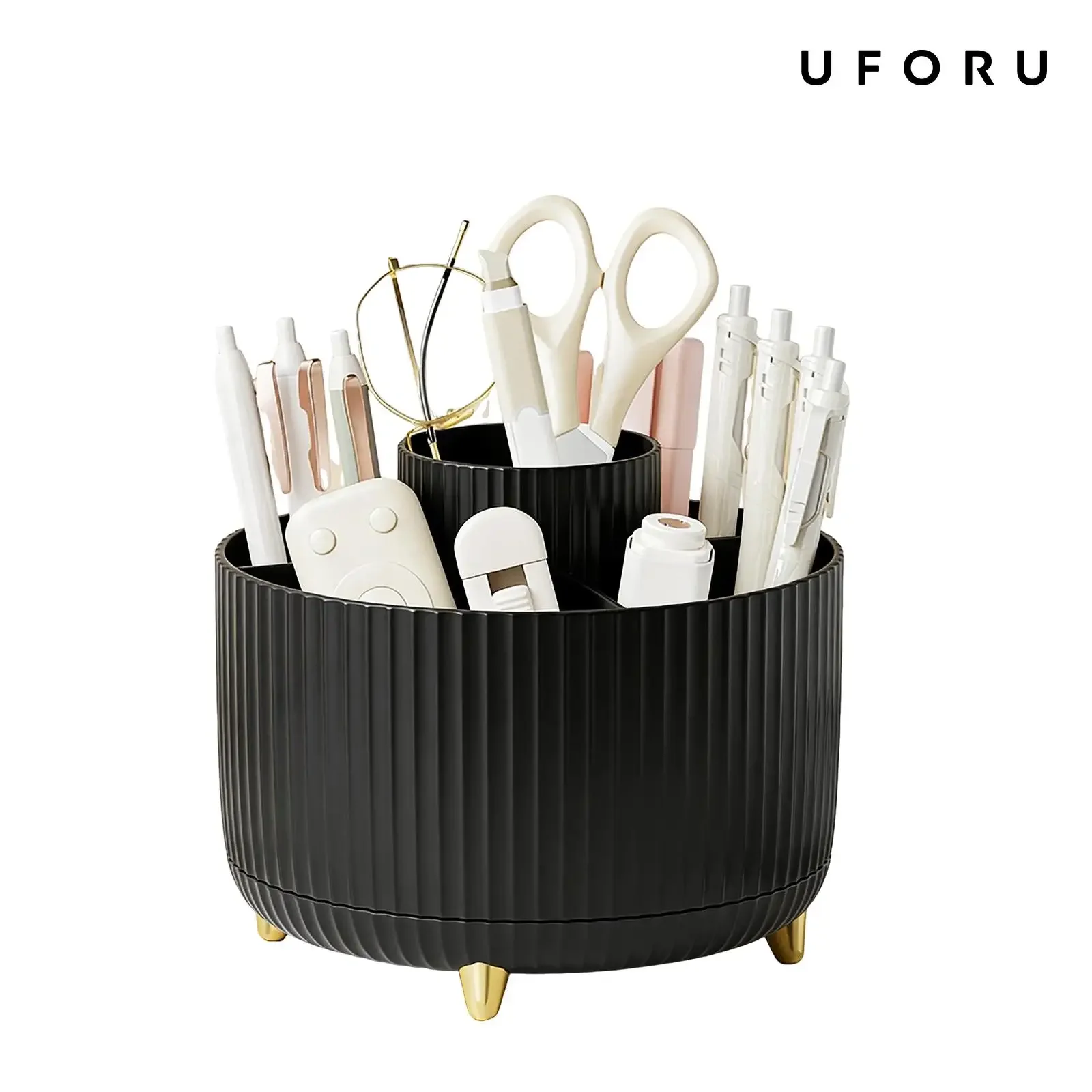 360度回転式メイクアップオーガナイザー 高級ストライプコス - Luxury Skincare Organizer のレビューと価格