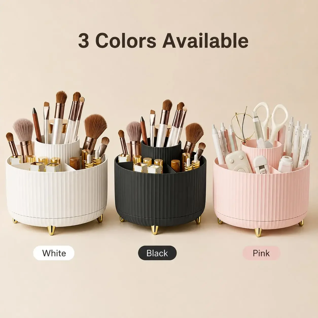 360度回転式メイクアップオーガナイザー 高級ストライプコス - Luxury Skincare Organizer のレビューと価格
