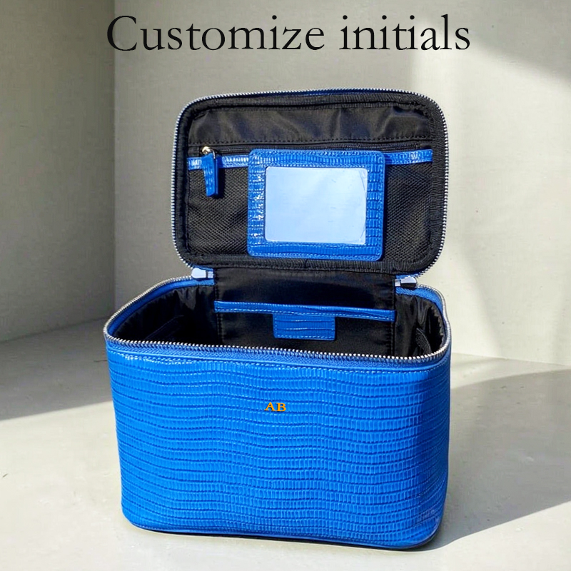 カスタマイズイニシャル入り牛革製リザード柄ミラー付きメイクア - Luxury Skincare Organizer のレビューと価格